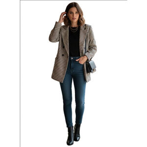 Women's Mandefeis Houndstooth Blazer M Brown Black